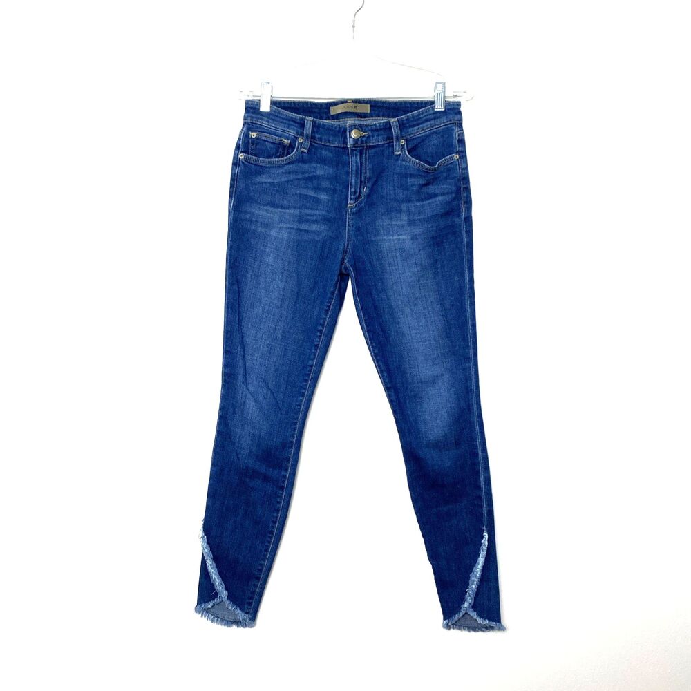 Joe's Jeans The Icon Mid Rise Skinny Ankle Size 28 Blue Raw Hem Stretch Festival
